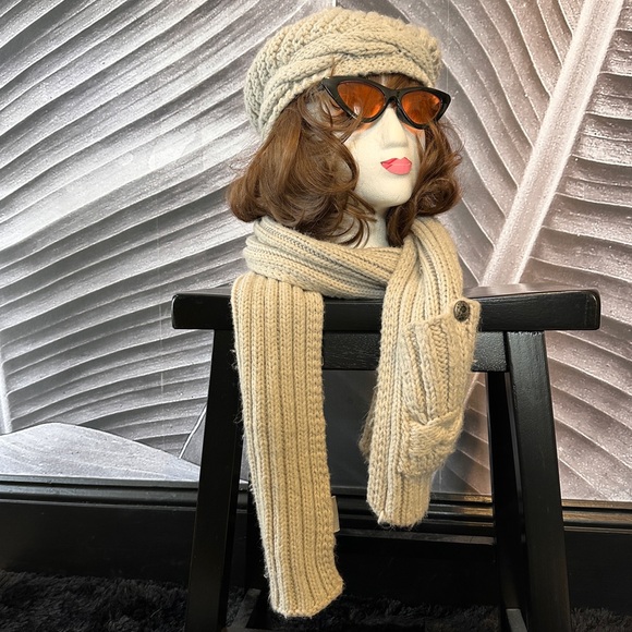 Harley-Davidson Knit Scarf Hat OS Oatmeal Cream Cable Women’s - Picture 2 of 15